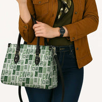 Vintage Aloha Block Quilt Leather Bag Green Inspired Lei Motifs - Polynesian Pride