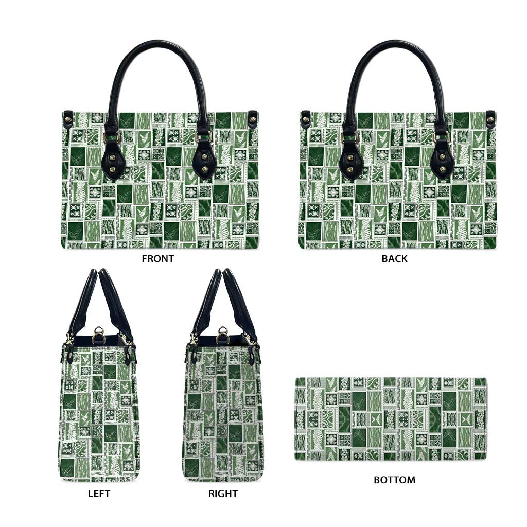 Vintage Aloha Block Quilt Leather Bag Green Inspired Lei Motifs - Polynesian Pride