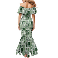 Vintage Aloha Block Quilt Mermaid Dress Green Inspired Lei Motifs - Polynesian Pride