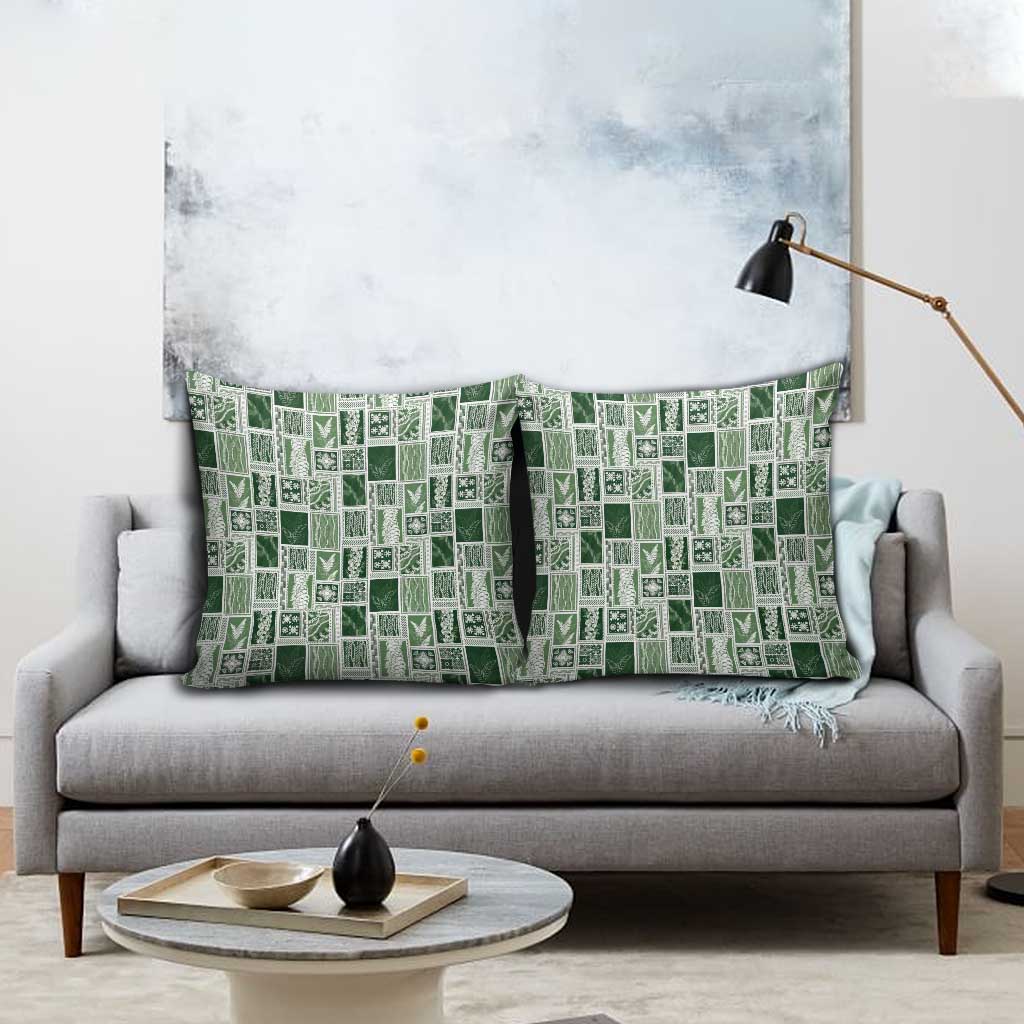 Vintage Aloha Block Quilt Pillow Cover Green Inspired Lei Motifs - Polynesian Pride