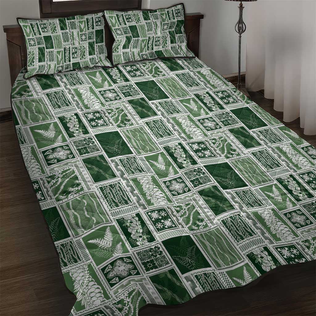 Vintage Aloha Block Quilt Quilt Bed Set Green Inspired Lei Motifs - Polynesian Pride