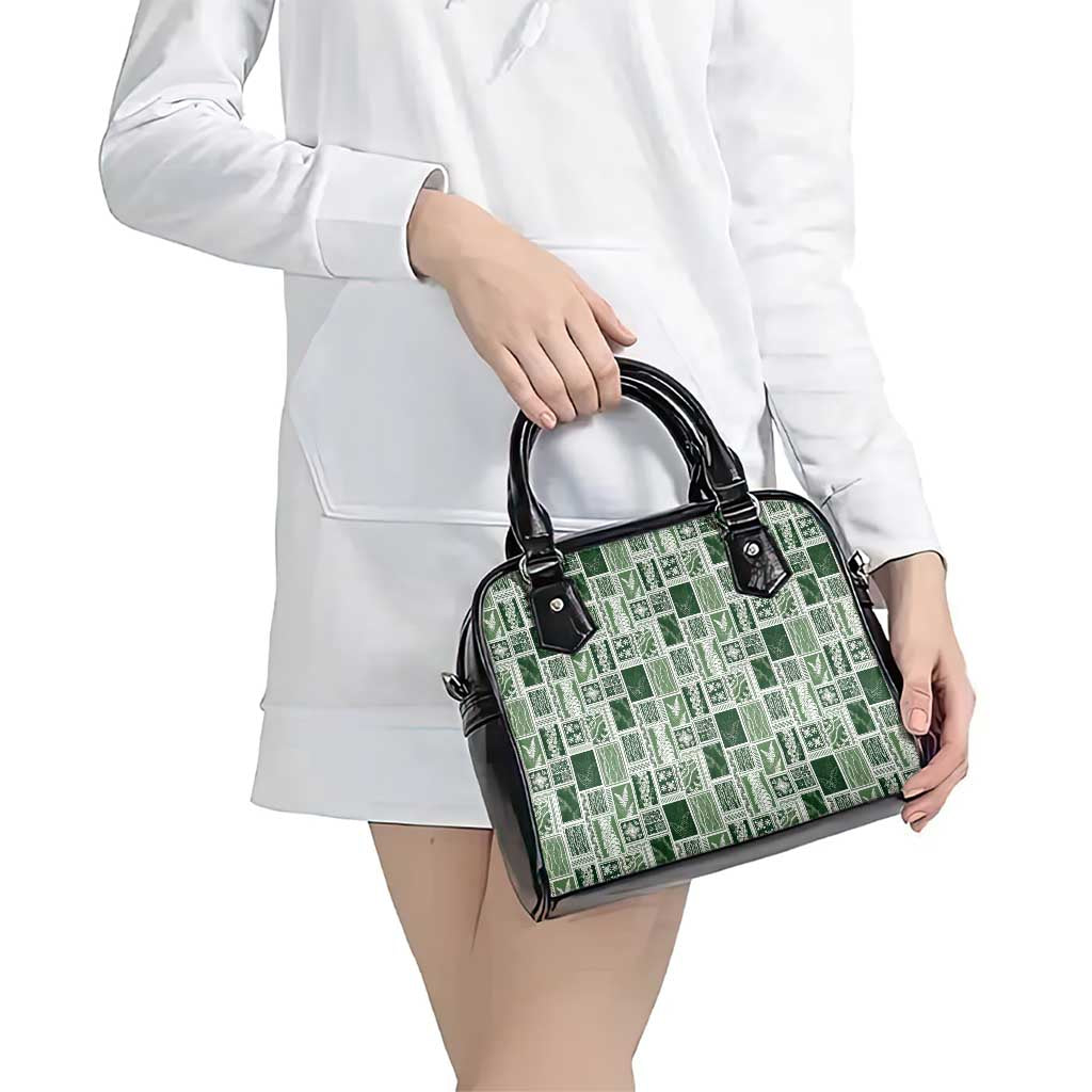 Vintage Aloha Block Quilt Shoulder Handbag Green Inspired Lei Motifs - Polynesian Pride