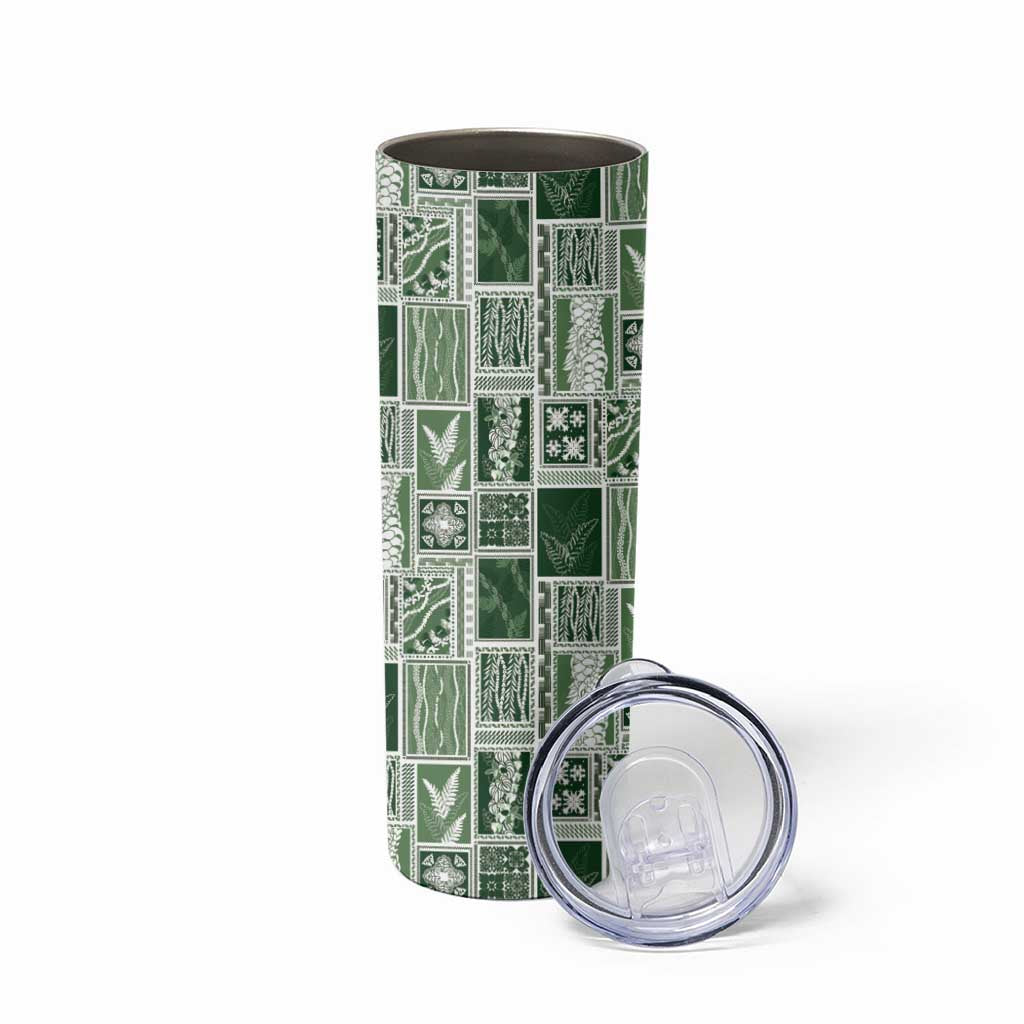 Vintage Aloha Block Quilt Skinny Tumbler Green Inspired Lei Motifs - Polynesian Pride