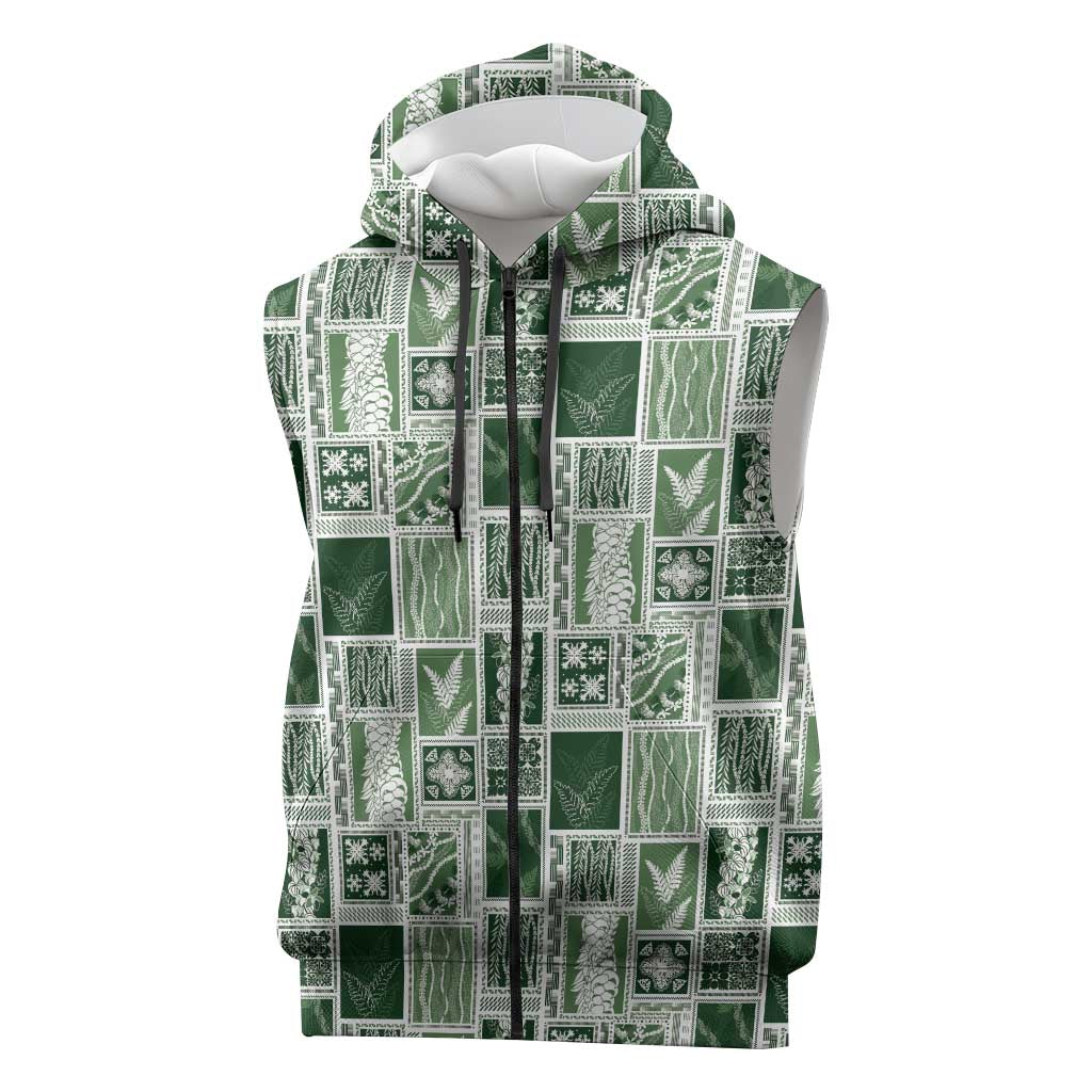 Vintage Aloha Block Quilt Sleeveless Zip Hoodie Green Inspired Lei Motifs - Polynesian Pride