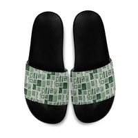 Vintage Aloha Block Quilt Slide Sandals Green Inspired Lei Motifs LT9 Green - Polynesian Pride
