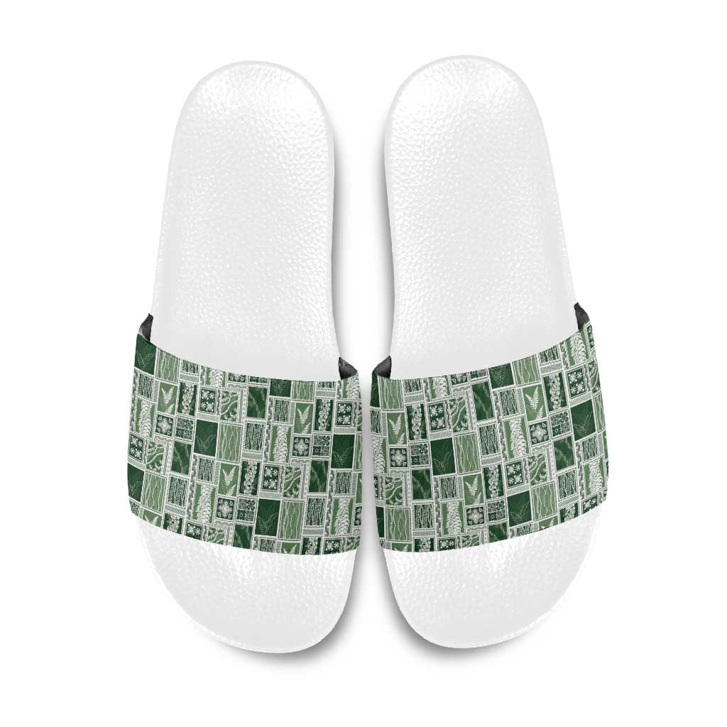 Vintage Aloha Block Quilt Slide Sandals Green Inspired Lei Motifs LT9 Green - Polynesian Pride