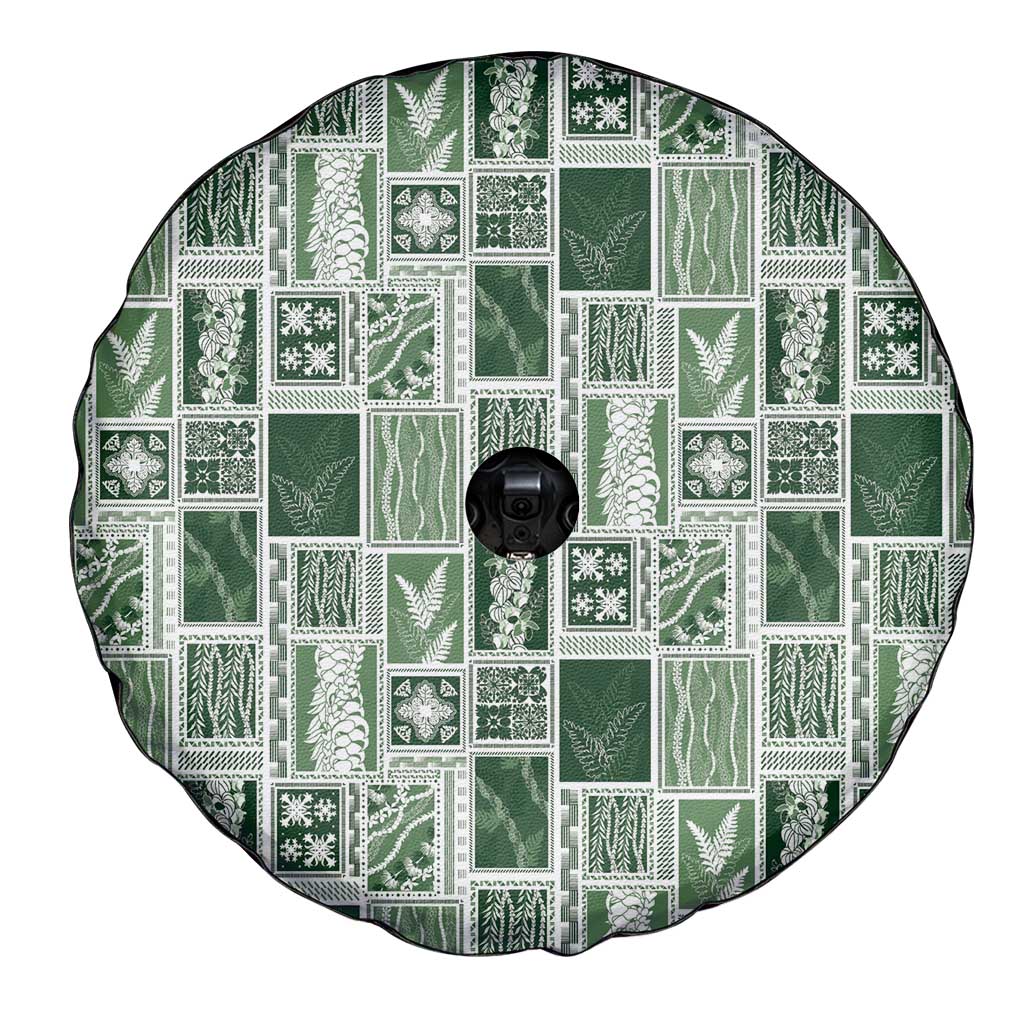 Vintage Aloha Block Quilt Spare Tire Cover Green Inspired Lei Motifs - Polynesian Pride