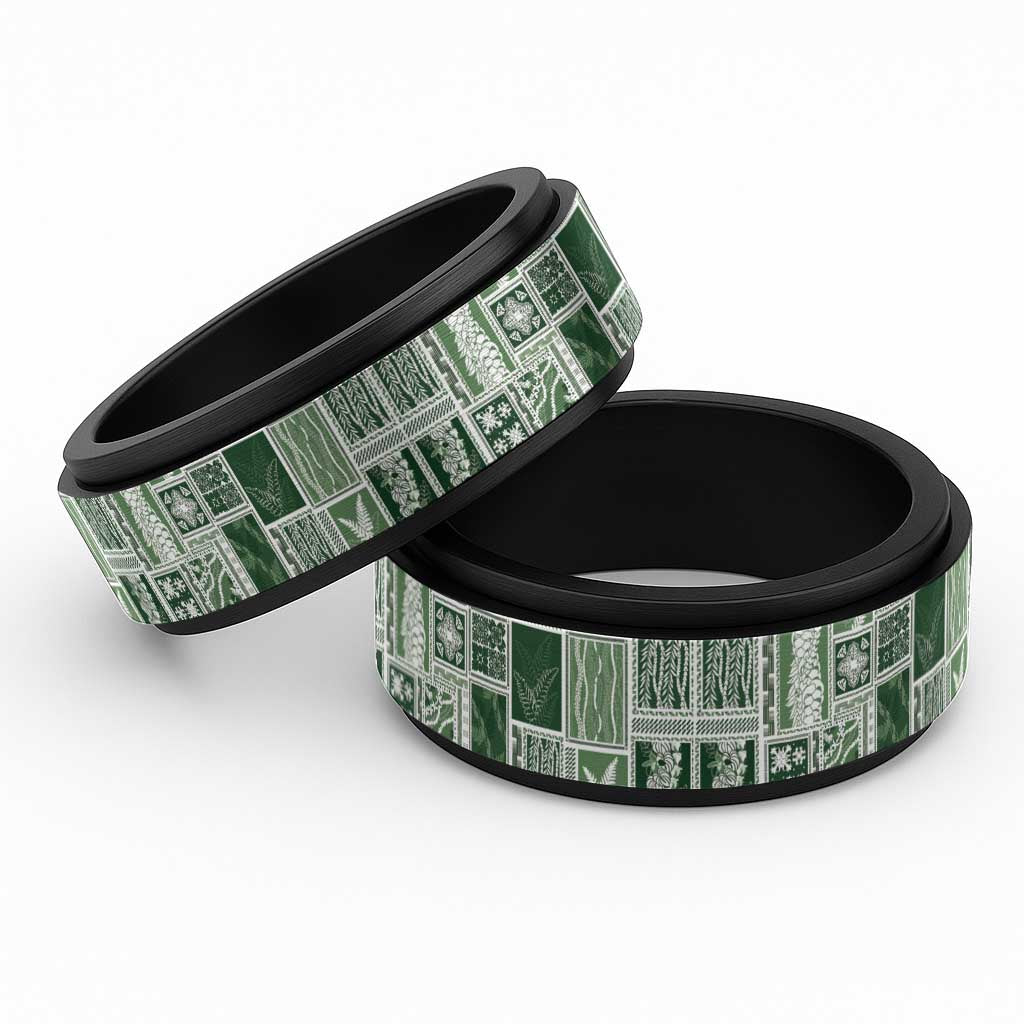 Vintage Aloha Block Quilt Spinner Ring Green Inspired Lei Motifs - Polynesian Pride