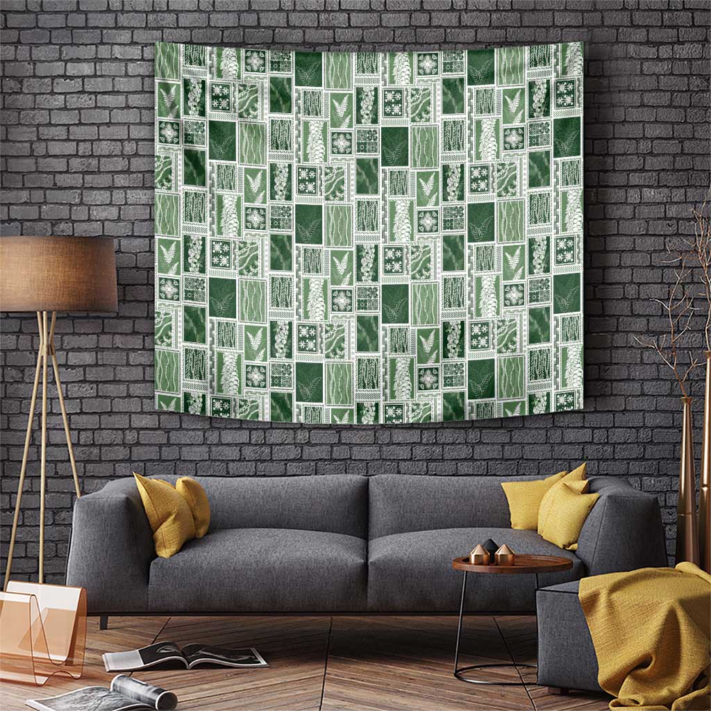 Vintage Aloha Block Quilt Tapestry Green Inspired Lei Motifs - Polynesian Pride
