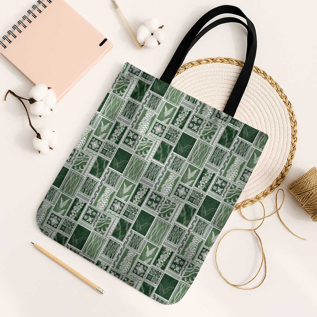 Vintage Aloha Block Quilt Tote Bag Green Inspired Lei Motifs - Polynesian Pride
