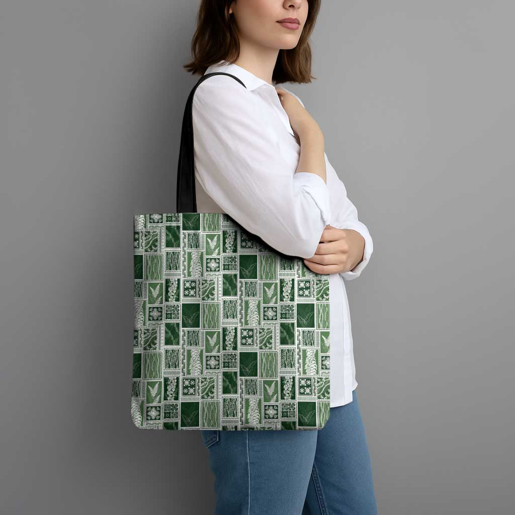 Vintage Aloha Block Quilt Tote Bag Green Inspired Lei Motifs - Polynesian Pride