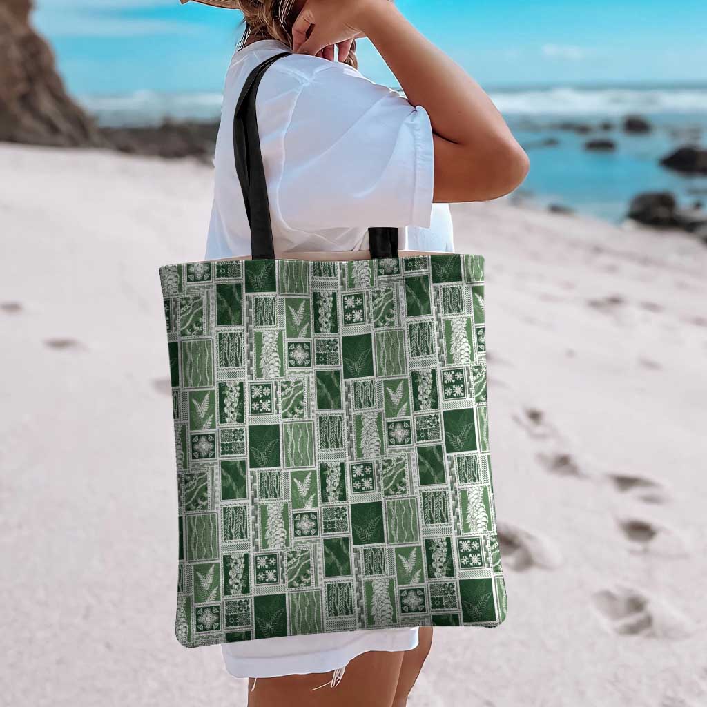 Vintage Aloha Block Quilt Tote Bag Green Inspired Lei Motifs - Polynesian Pride