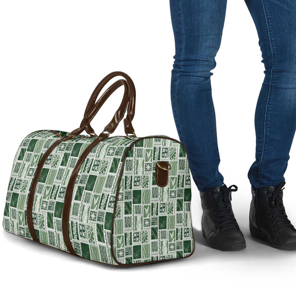 Vintage Aloha Block Quilt Travel Bag Green Inspired Lei Motifs - Polynesian Pride