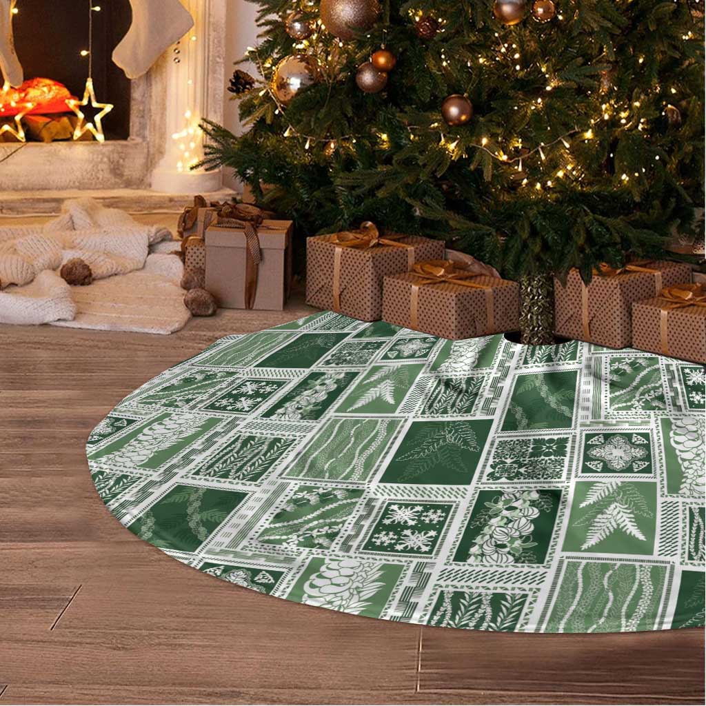 Vintage Aloha Block Quilt Tree Skirt Green Inspired Lei Motifs - Polynesian Pride