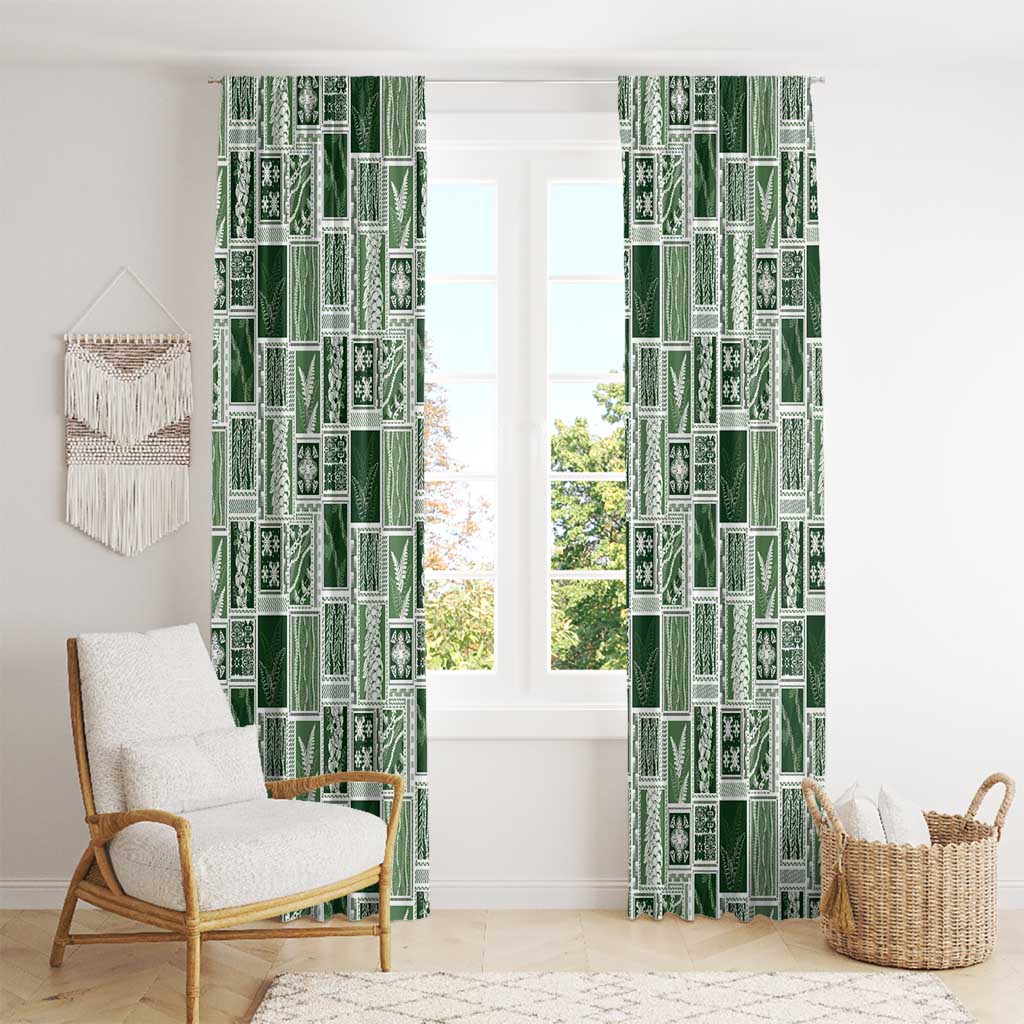 Vintage Aloha Block Quilt Window Curtain Green Inspired Lei Motifs - Polynesian Pride