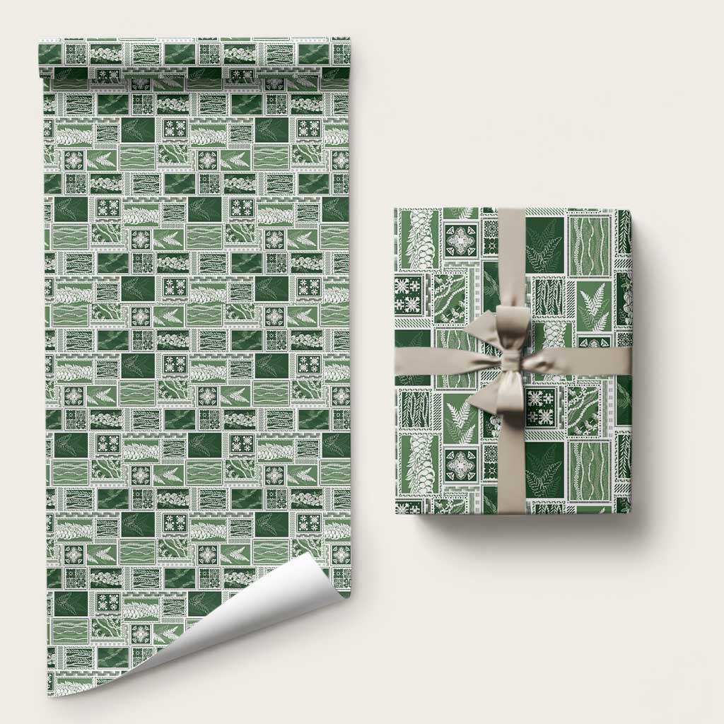 Vintage Aloha Block Quilt Wrapping Paper Green Inspired Lei Motifs - Polynesian Pride