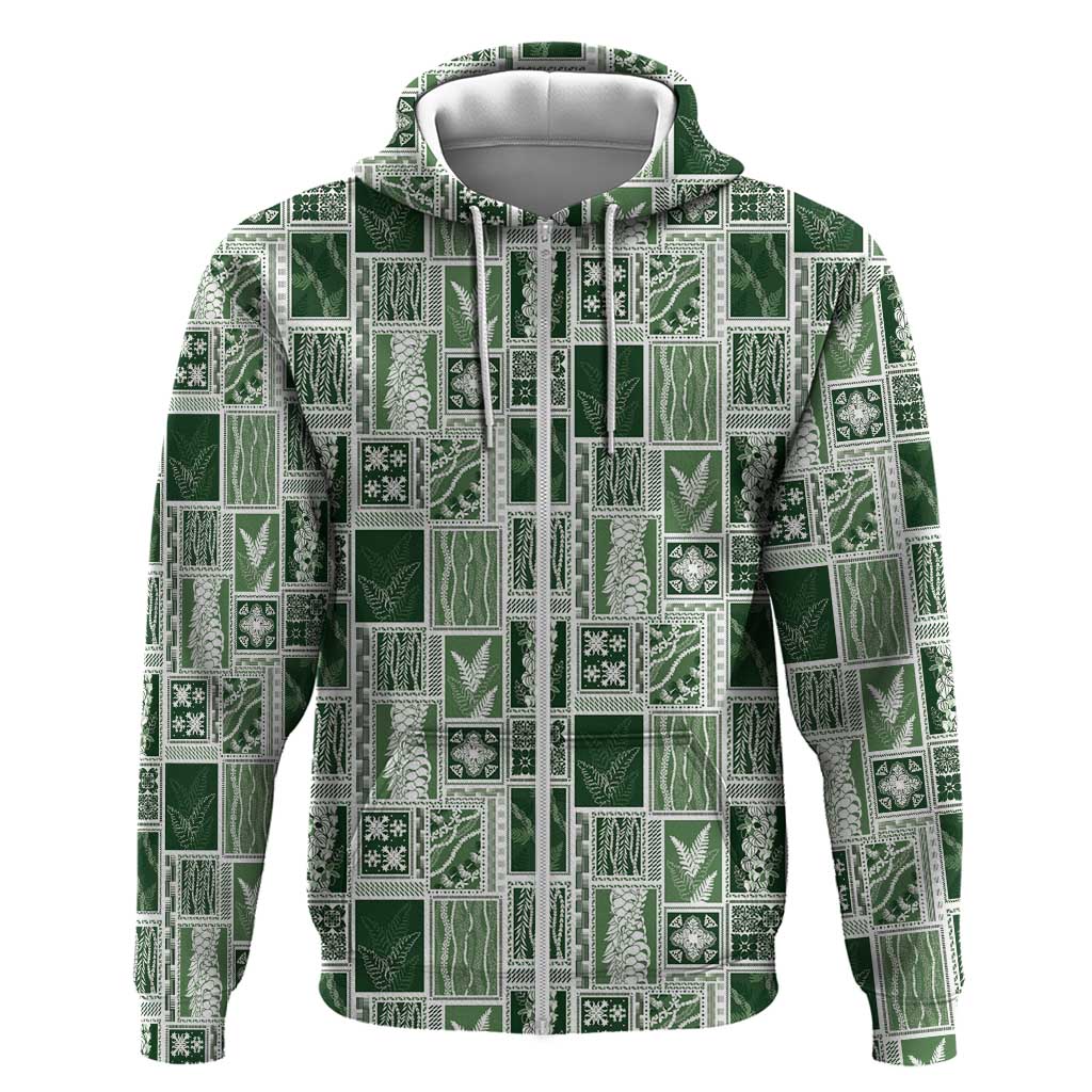 Vintage Aloha Block Quilt Zip Hoodie Green Inspired Lei Motifs LT9 Zip Hoodie Green - Polynesian Pride