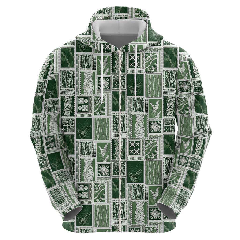 Vintage Aloha Block Quilt Zip Hoodie Green Inspired Lei Motifs LT9 - Polynesian Pride
