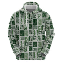 Vintage Aloha Block Quilt Zip Hoodie Green Inspired Lei Motifs LT9 - Polynesian Pride