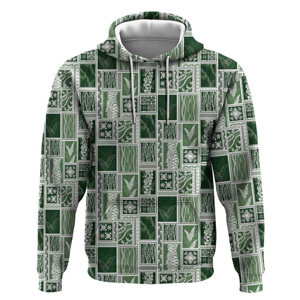 Vintage Aloha Block Quilt Zip Hoodie Green Inspired Lei Motifs LT9 Pullover Hoodie Green - Polynesian Pride