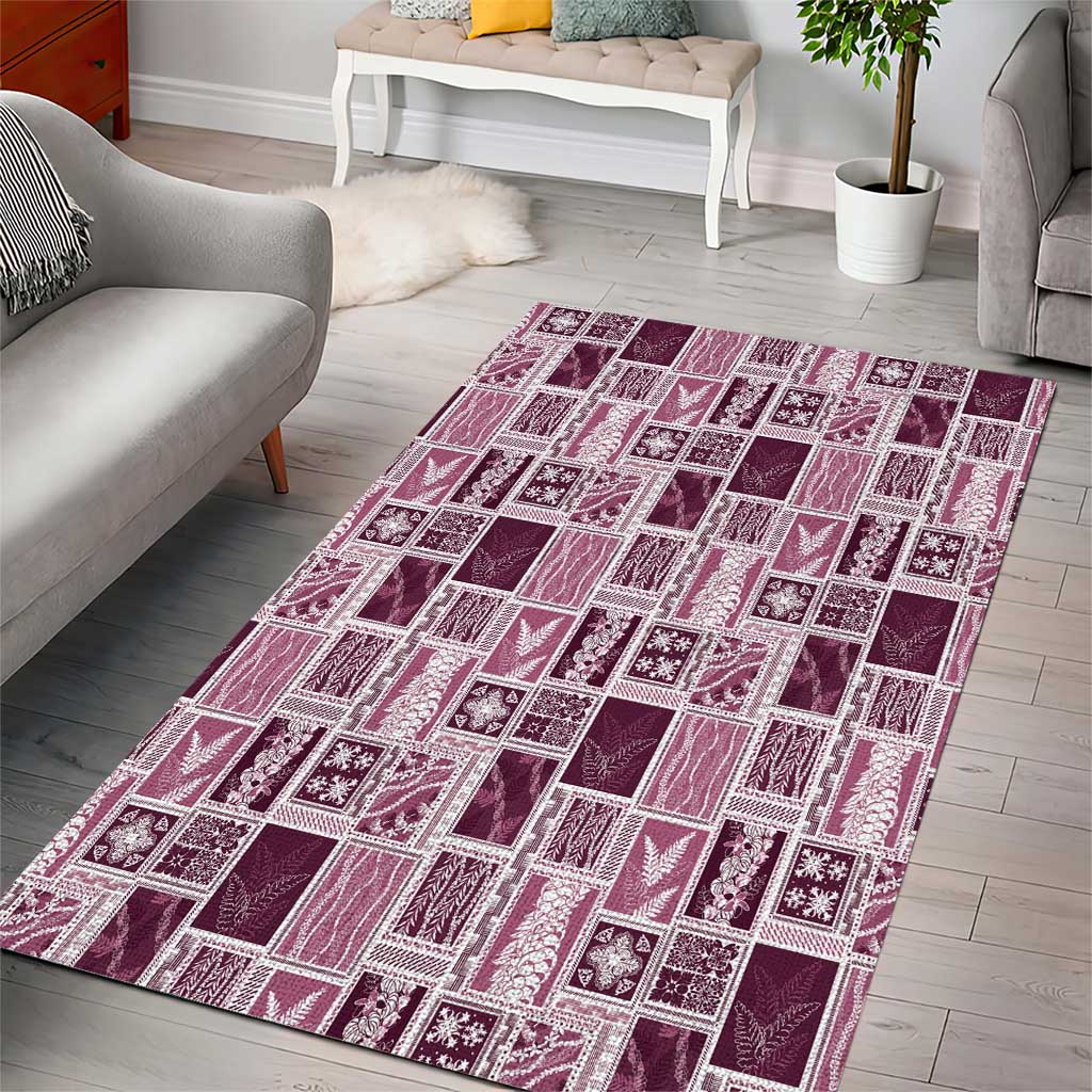 Vintage Aloha Block Quilt Area Rug Pink Inspired Lei Motifs - Polynesian Pride