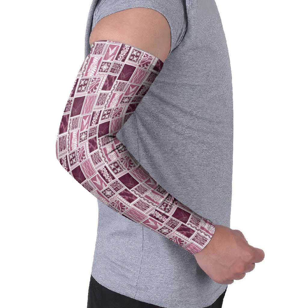 Vintage Aloha Block Quilt Arm Sleeves Pink Inspired Lei Motifs - Polynesian Pride