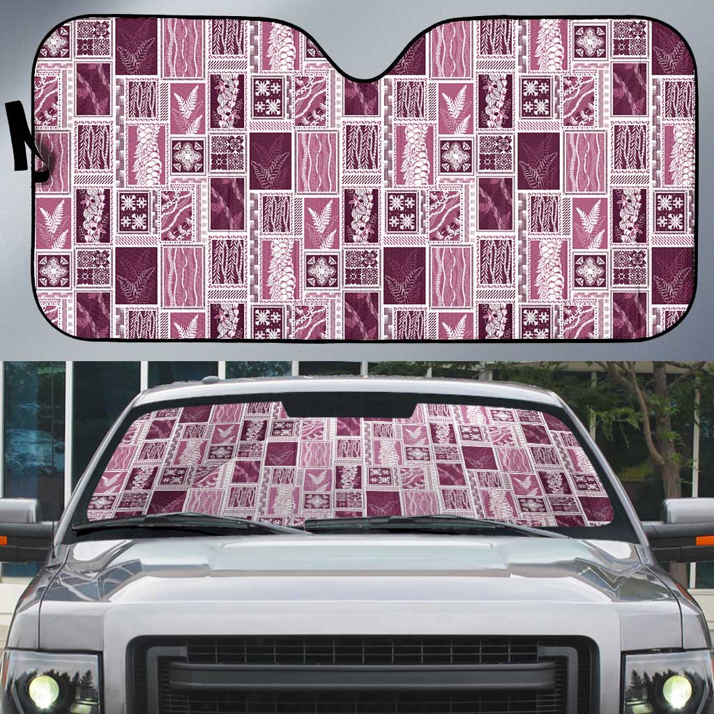 Vintage Aloha Block Quilt Auto Sun Shade Pink Inspired Lei Motifs LT9 Pink - Polynesian Pride