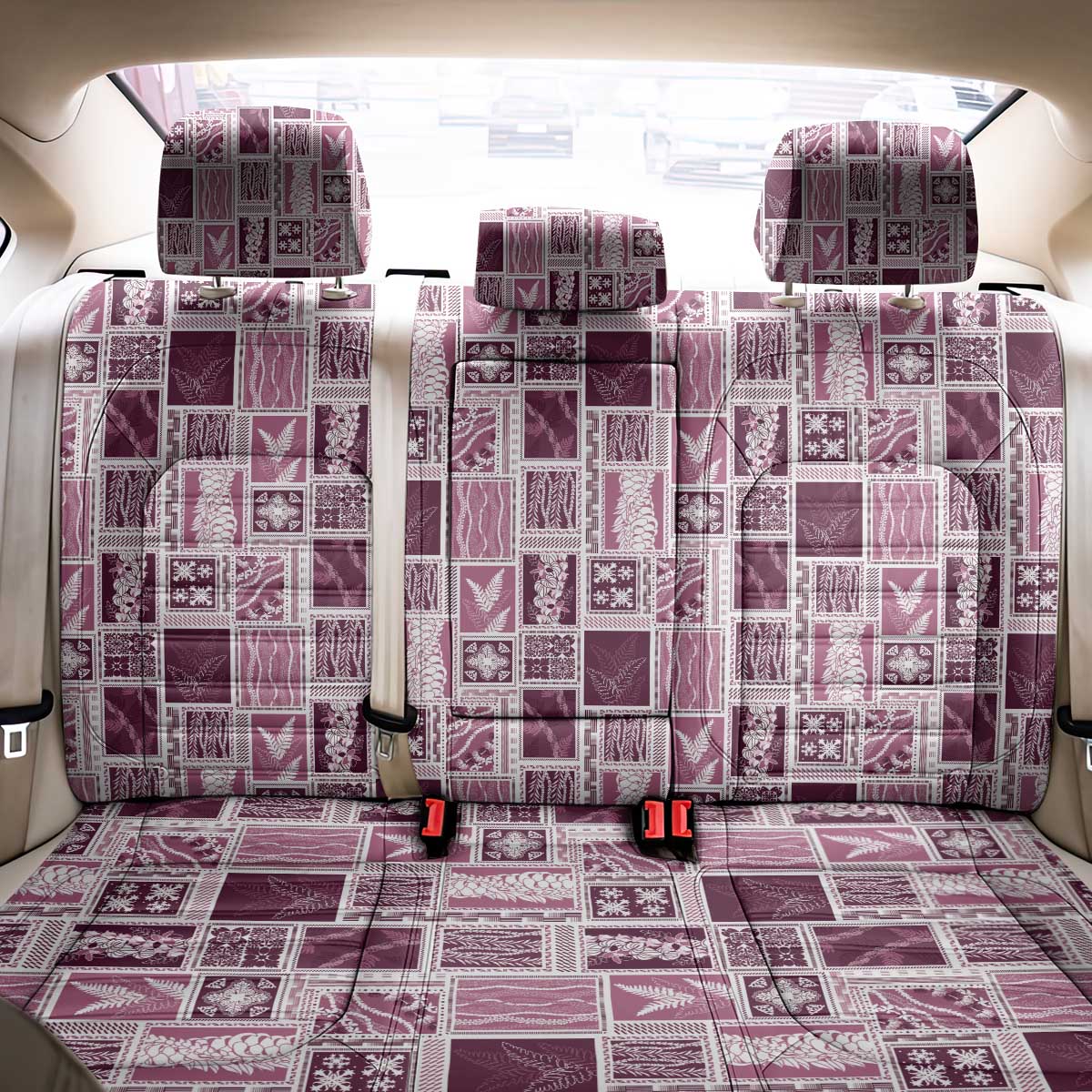 Vintage Aloha Block Quilt Back Car Seat Cover Pink Inspired Lei Motifs - Polynesian Pride