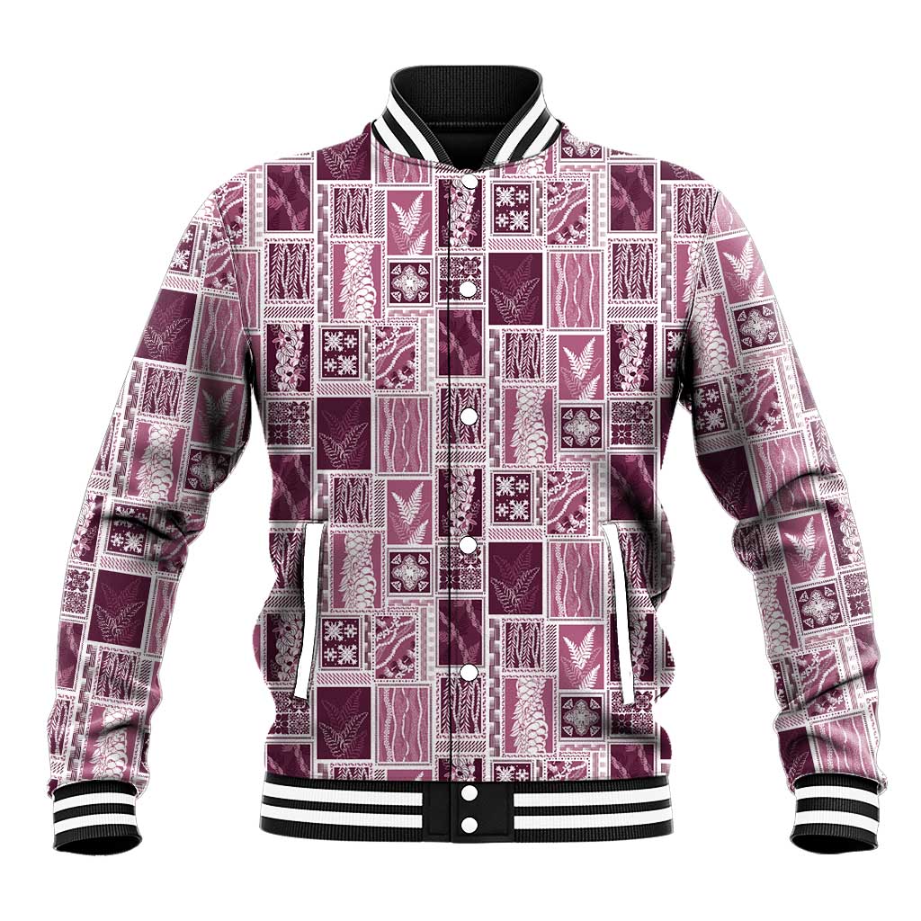 Vintage Aloha Block Quilt Baseball Jacket Pink Inspired Lei Motifs - Polynesian Pride