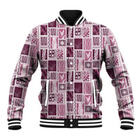 Vintage Aloha Block Quilt Baseball Jacket Pink Inspired Lei Motifs - Polynesian Pride