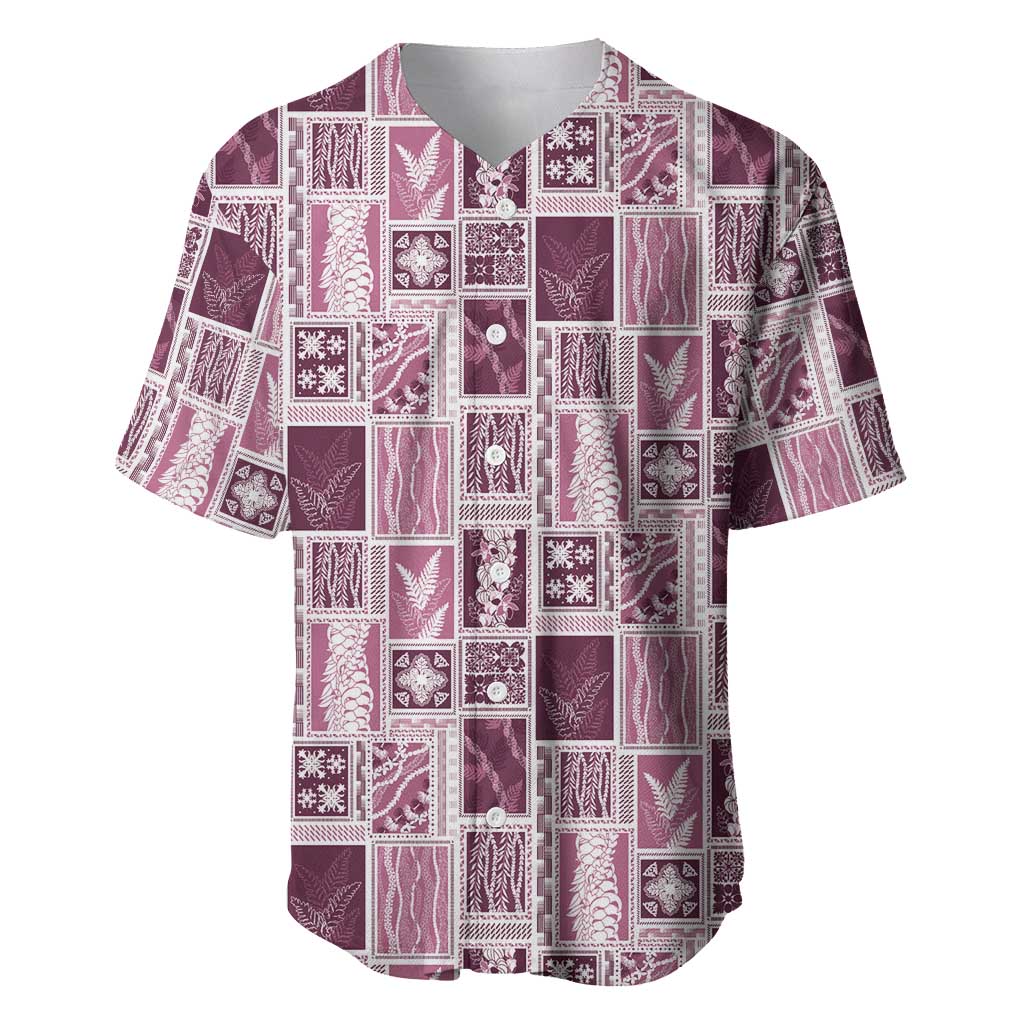 Vintage Aloha Block Quilt Baseball Jersey Pink Inspired Lei Motifs - Polynesian Pride