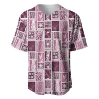 Vintage Aloha Block Quilt Baseball Jersey Pink Inspired Lei Motifs - Polynesian Pride