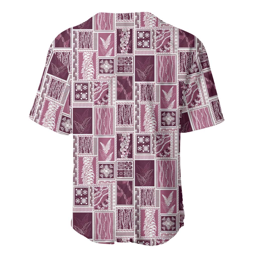 Vintage Aloha Block Quilt Baseball Jersey Pink Inspired Lei Motifs - Polynesian Pride