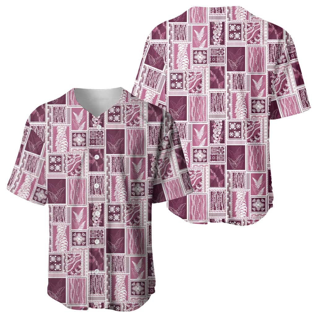 Vintage Aloha Block Quilt Baseball Jersey Pink Inspired Lei Motifs - Polynesian Pride