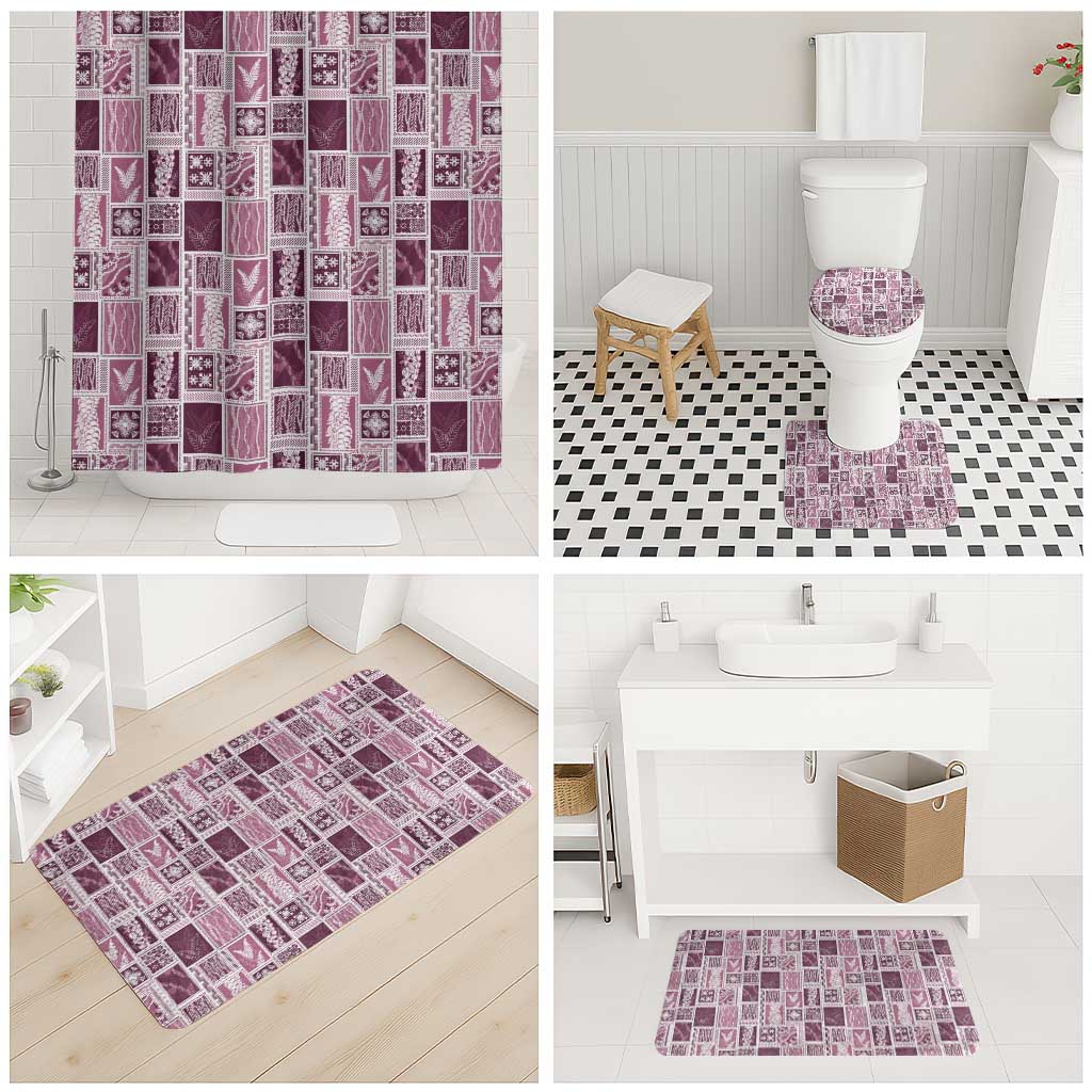 Vintage Aloha Block Quilt Bathroom Set Pink Inspired Lei Motifs - Polynesian Pride