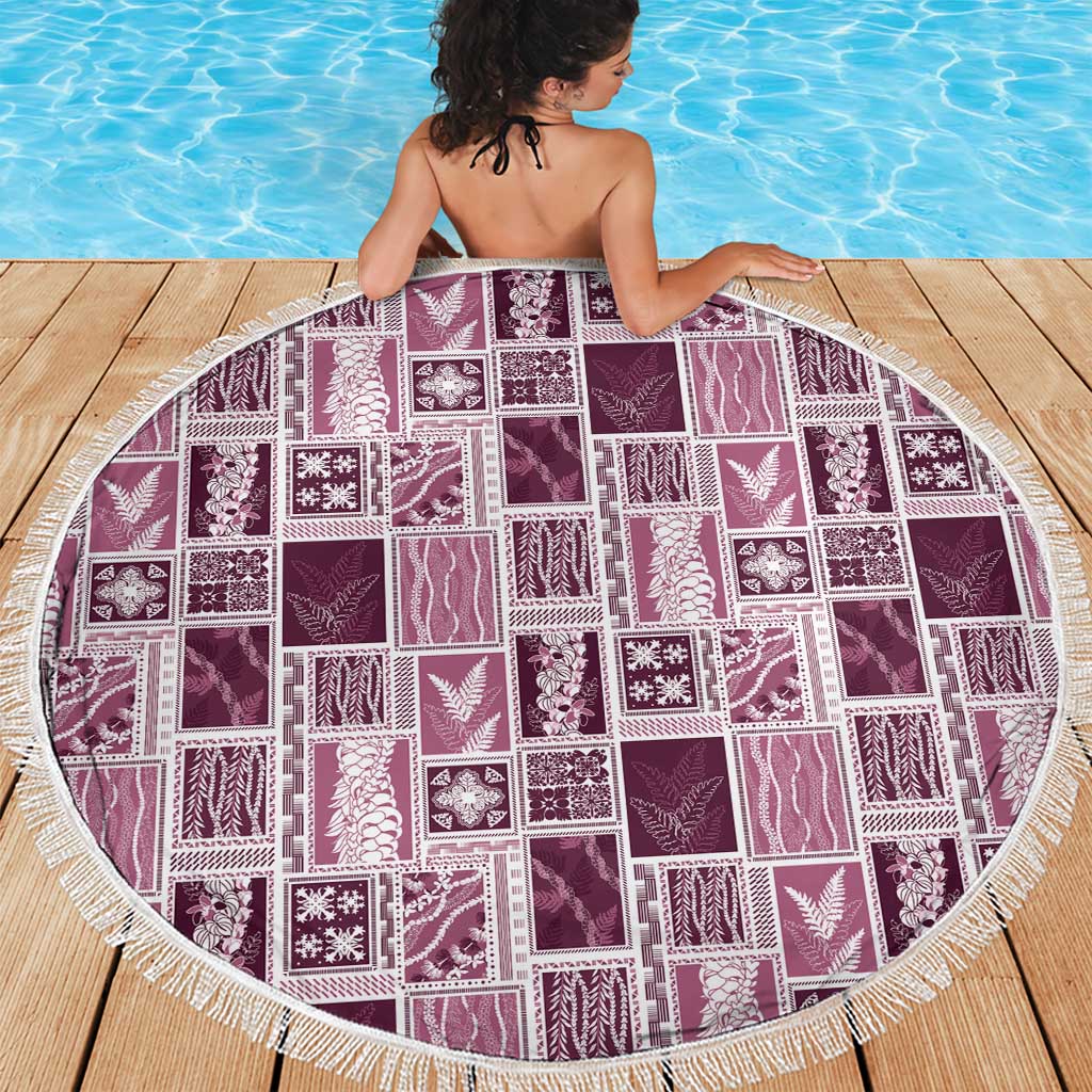 Vintage Aloha Block Quilt Beach Blanket Pink Inspired Lei Motifs - Polynesian Pride