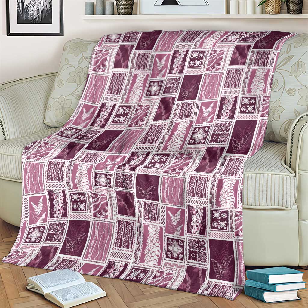 Vintage Aloha Block Quilt Blanket Pink Inspired Lei Motifs - Polynesian Pride
