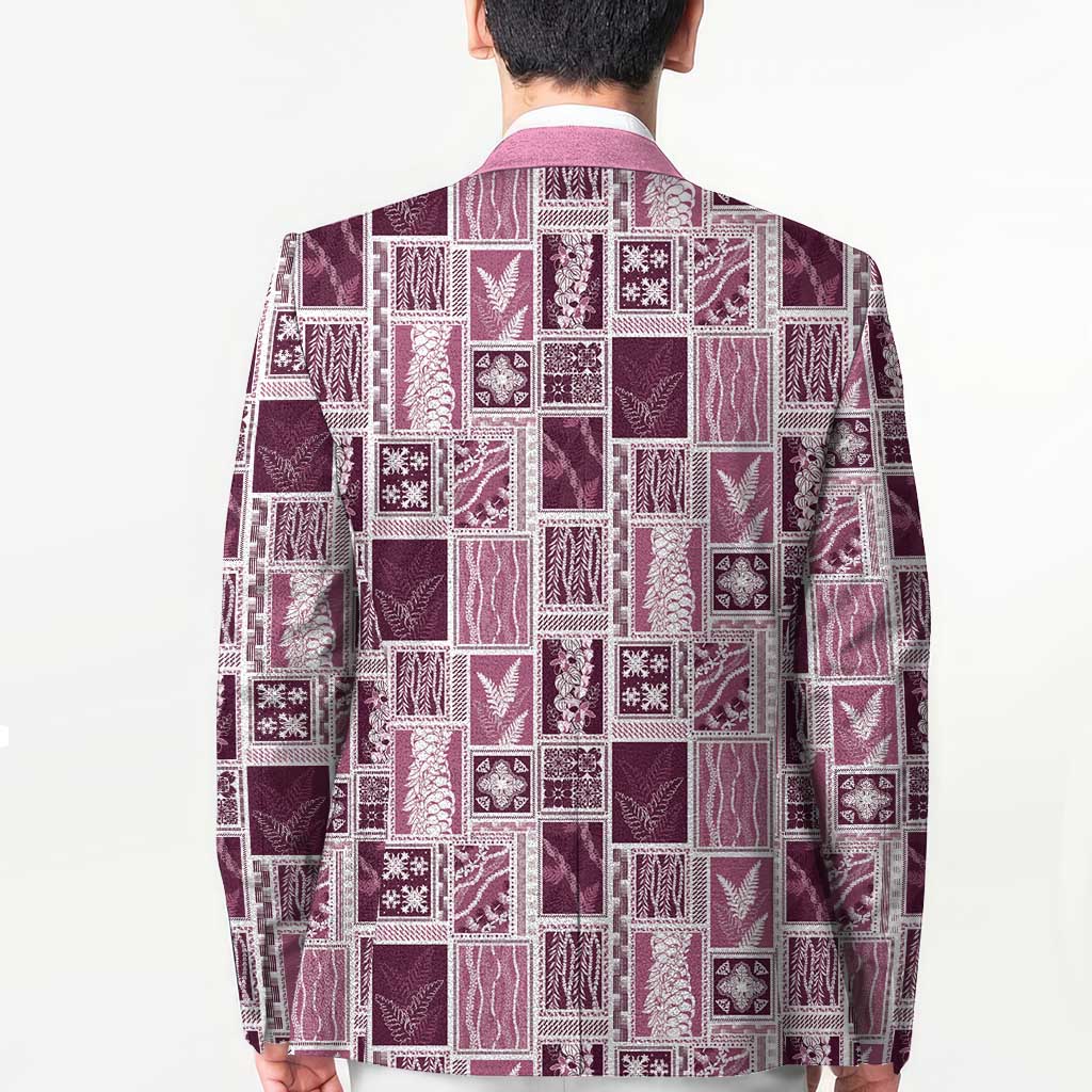 Vintage Aloha Block Quilt Blazer Pink Inspired Lei Motifs - Polynesian Pride