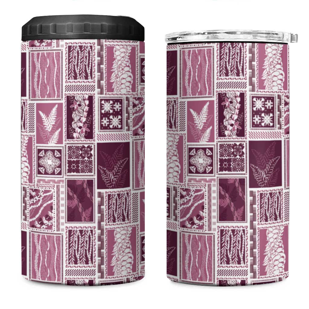 Vintage Aloha Block Quilt 4 in 1 Can Cooler Tumbler Pink Inspired Lei Motifs LT9 One Size: 16 oz Pink - Polynesian Pride