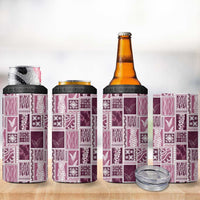 Vintage Aloha Block Quilt 4 in 1 Can Cooler Tumbler Pink Inspired Lei Motifs LT9 - Polynesian Pride
