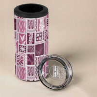 Vintage Aloha Block Quilt 4 in 1 Can Cooler Tumbler Pink Inspired Lei Motifs LT9 - Polynesian Pride
