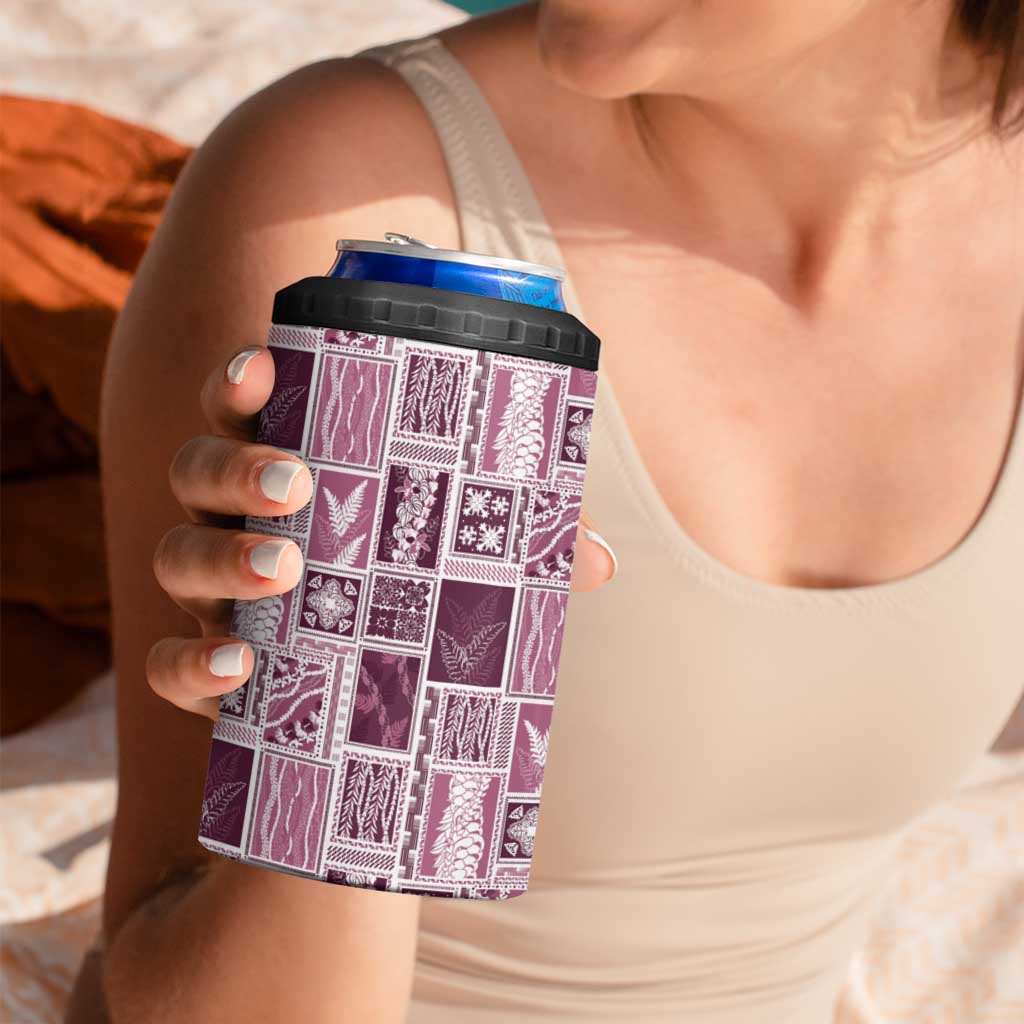 Vintage Aloha Block Quilt 4 in 1 Can Cooler Tumbler Pink Inspired Lei Motifs LT9 - Polynesian Pride