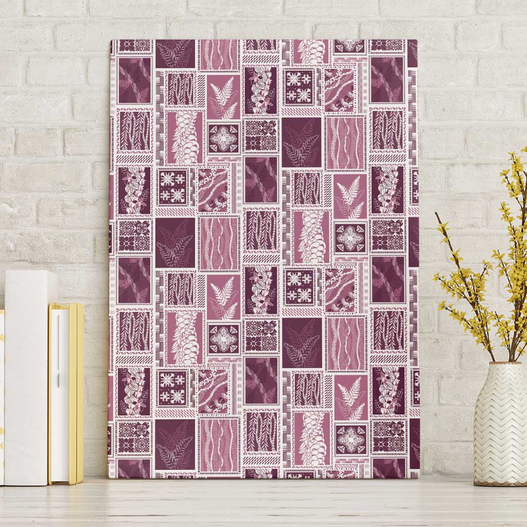 Vintage Aloha Block Quilt Canvas Wall Art Pink Inspired Lei Motifs - Polynesian Pride