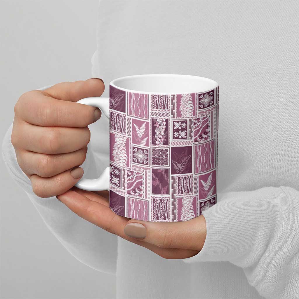 Vintage Aloha Block Quilt Ceramic Mug Pink Inspired Lei Motifs - Polynesian Pride