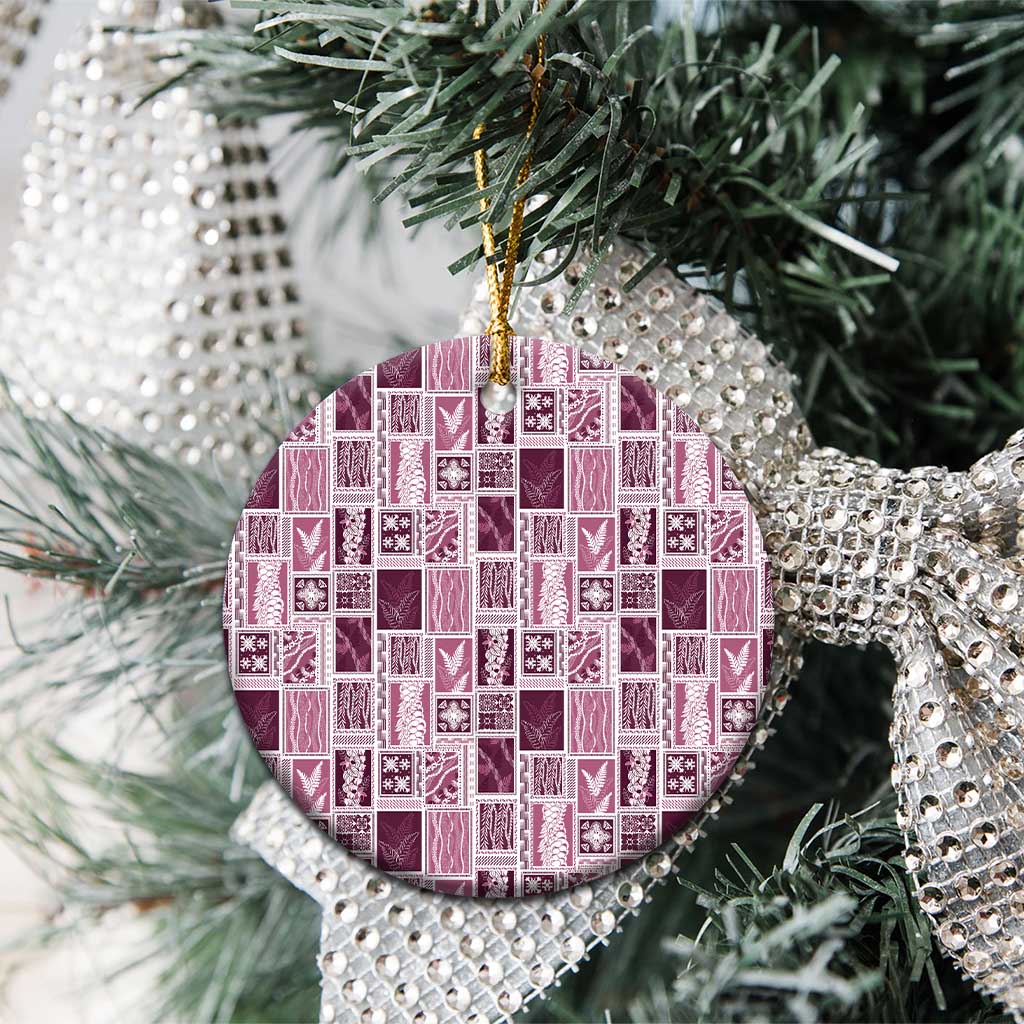 Vintage Aloha Block Quilt Ceramic Ornament Pink Inspired Lei Motifs - Polynesian Pride