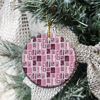 Vintage Aloha Block Quilt Ceramic Ornament Pink Inspired Lei Motifs - Polynesian Pride