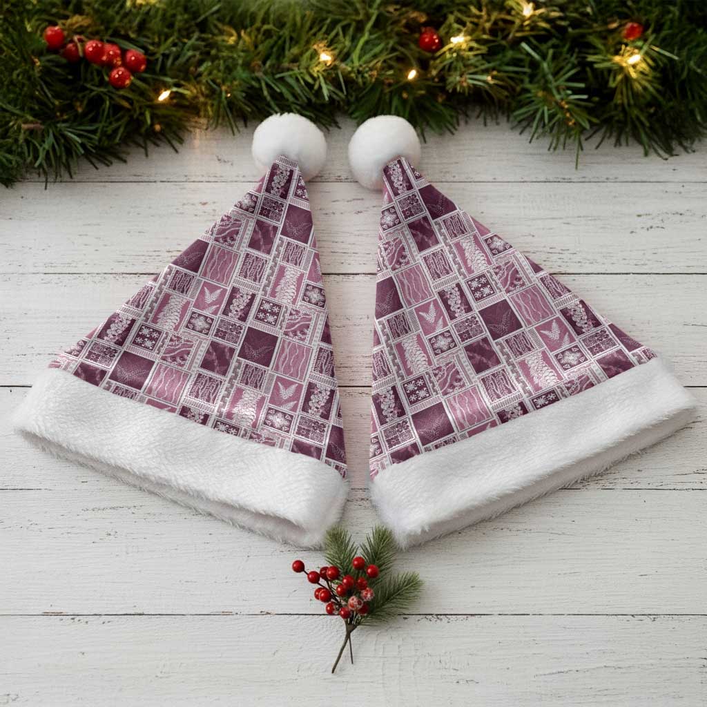 Vintage Aloha Block Quilt Christmas Santa Hat Pink Inspired Lei Motifs - Polynesian Pride