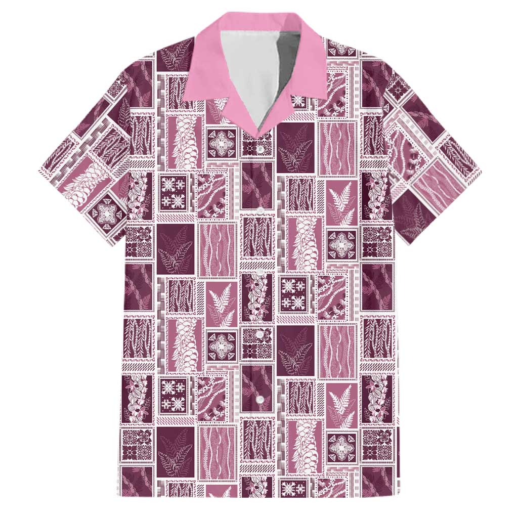 Vintage Aloha Block Quilt Family Matching Long Sleeve Bodycon Dress and Hawaiian Shirt Pink Inspired Lei Motifs LT9 Dad's Shirt - Short Sleeve Pink - Polynesian Pride