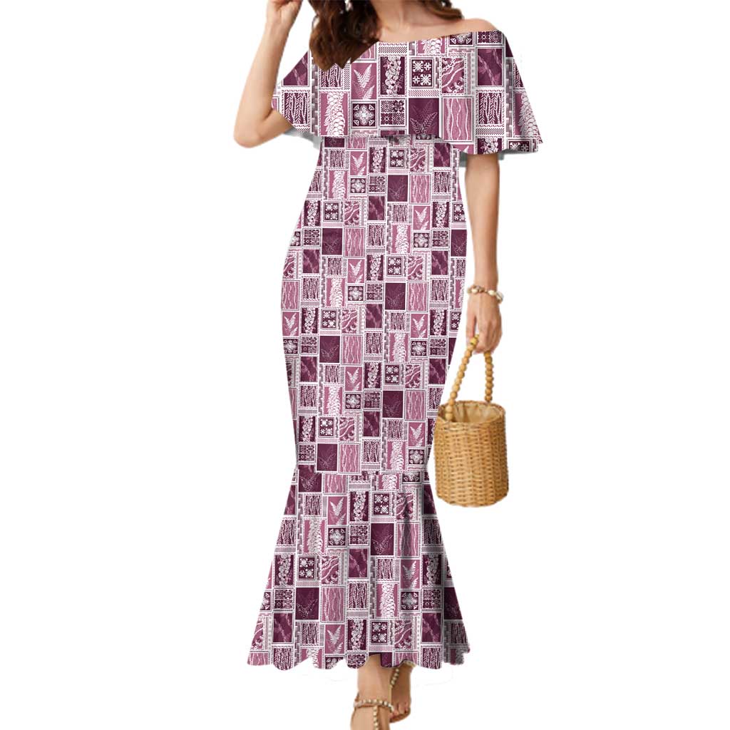 Vintage Aloha Block Quilt Family Matching Mermaid Dress and Hawaiian Shirt Pink Inspired Lei Motifs LT9 Mom's Dress Pink - Polynesian Pride