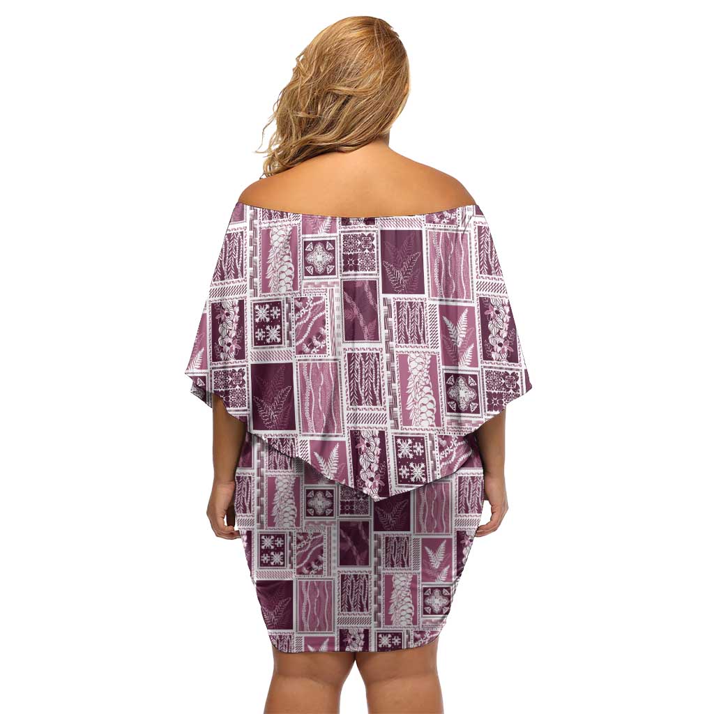 Vintage Aloha Block Quilt Family Matching Off Shoulder Short Dress and Hawaiian Shirt Pink Inspired Lei Motifs LT9 - Polynesian Pride